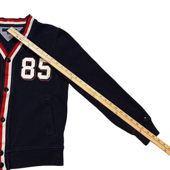 Tommy Hilfiger Sweater Mens Medium Blue Cardigan Button Front Preppy Distressed - Picture 8 of 8